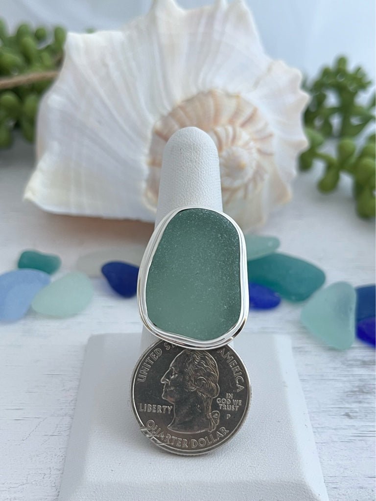 Seafoam Sea Glass Statement Ring - Size 10 - Ocean Soul