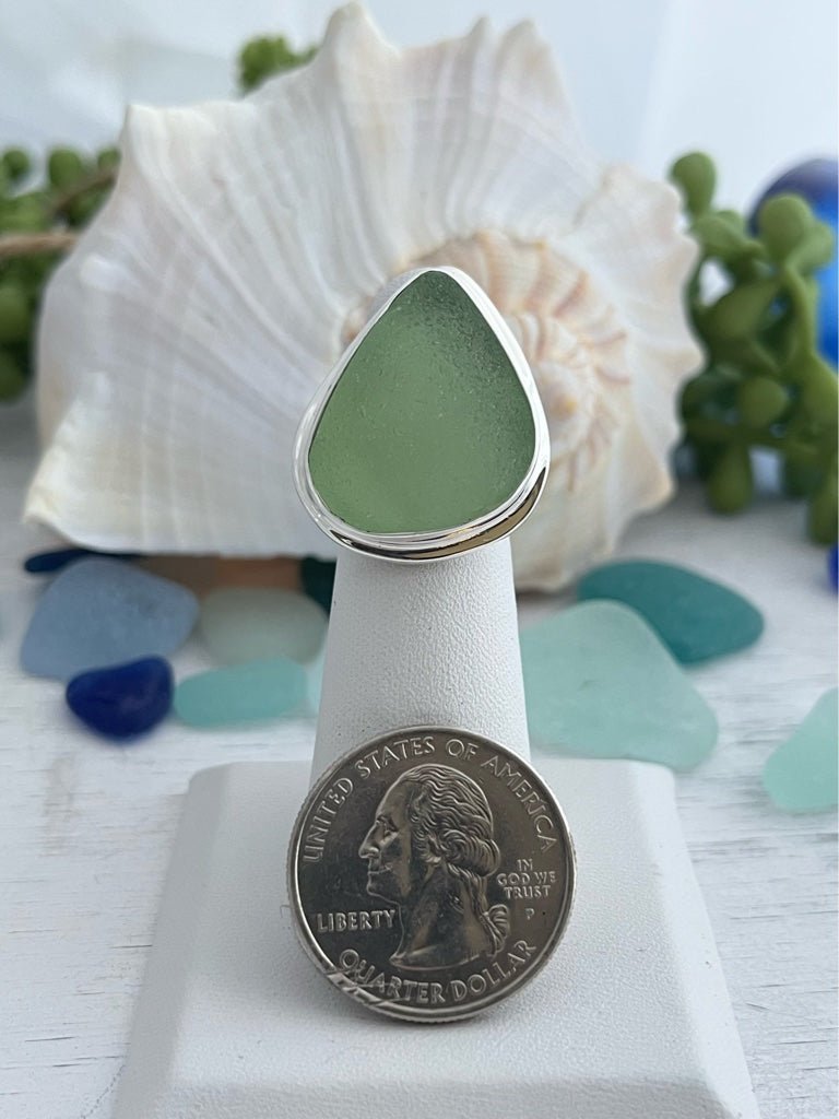 Seafoam Sea Glass Statement Ring - Size 5 - Ocean Soul