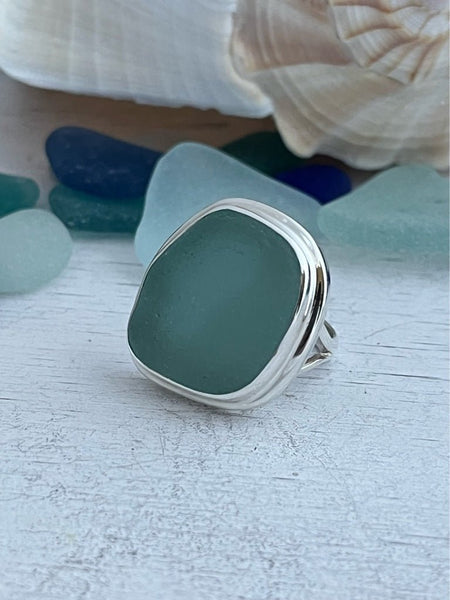 Seafoam Sea Glass Statement Ring - Size 6 - Ocean Soul