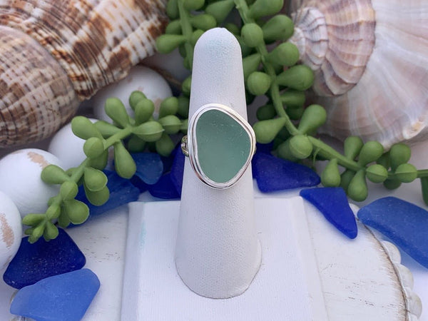 Seafoam Sea Glass Statement Ring - Size 7 - Ocean Soul