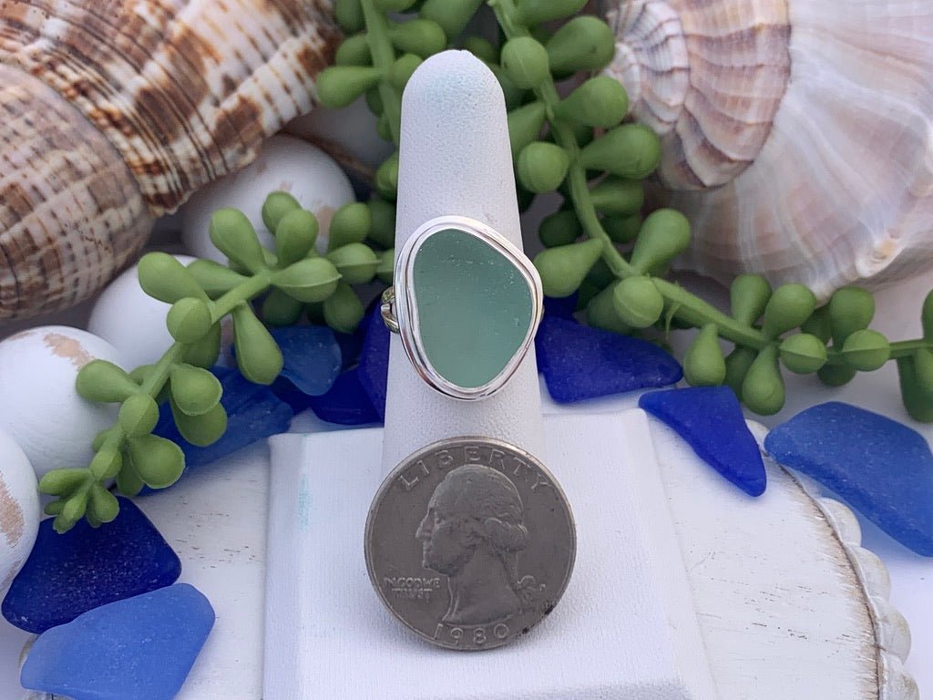 Seafoam Sea Glass Statement Ring - Size 7 - Ocean Soul