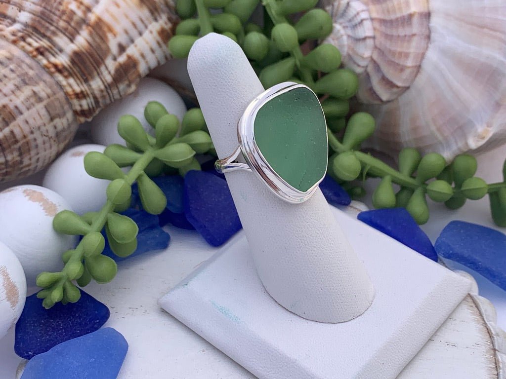 Seafoam Sea Glass Statement Ring - Size 7 - Ocean Soul