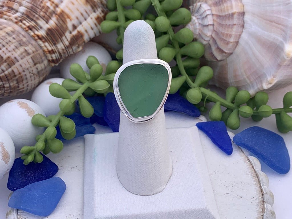 Seafoam Sea Glass Statement Ring - Size 7 - Ocean Soul