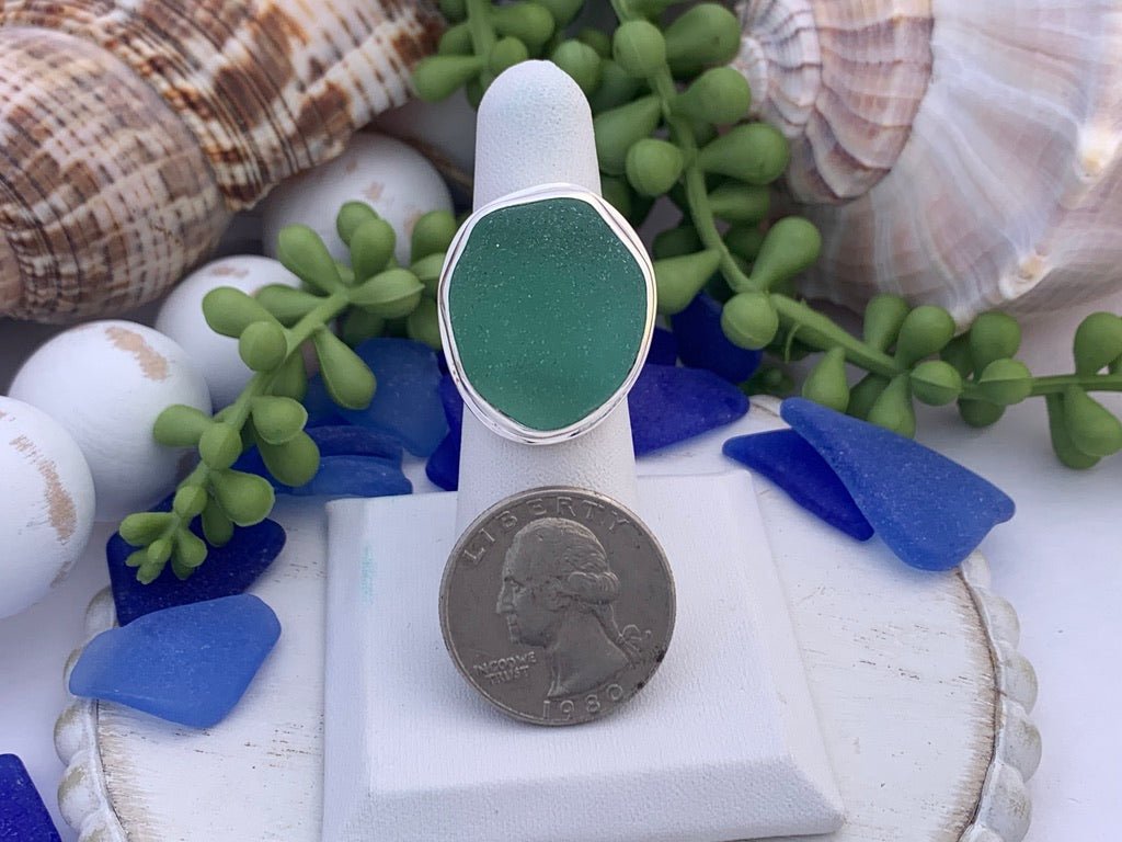 Seafoam Sea Glass Statement Ring - Size 7 - Ocean Soul