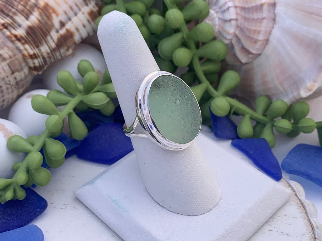 Seafoam Sea Glass Statement Ring - Size 9 - Ocean Soul