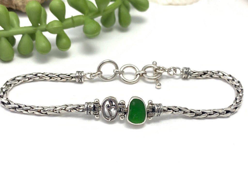 Shamrock Green Sea Glass Dainty Adjustable Chain Bracelet - Ocean Soul
