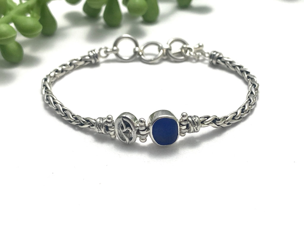 Shiny Cobalt Sea Glass Dainty Adjustable Bracelet - Ocean Soul