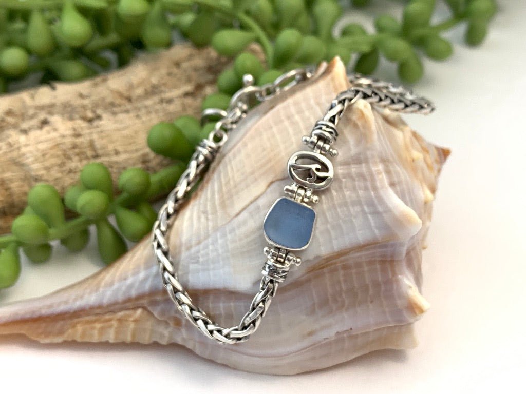 Shiny Cornflower Sea Glass Dainty Adjustable Chain Bracelet - Ocean Soul