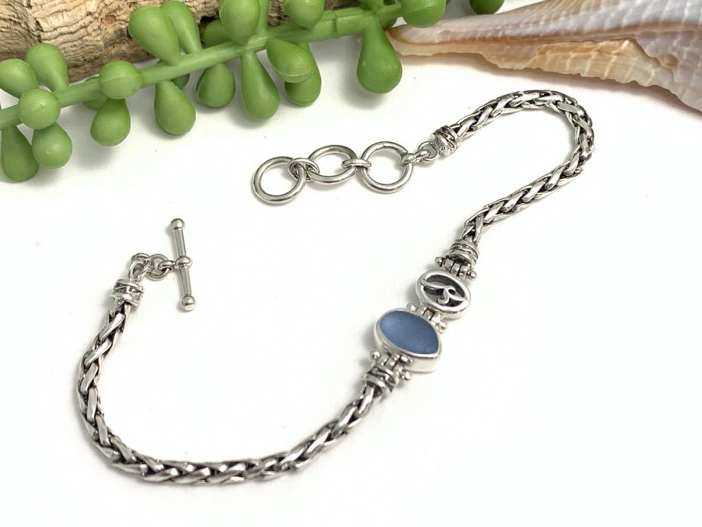Shiny Cornflower Sea Glass Dainty Adjustable Chain Bracelet - Ocean Soul