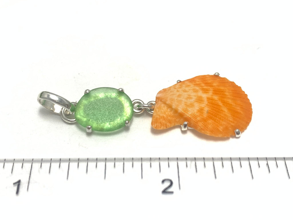 Soft Green Sea Glass and Scallop Prong Set Pendant - Ocean Soul