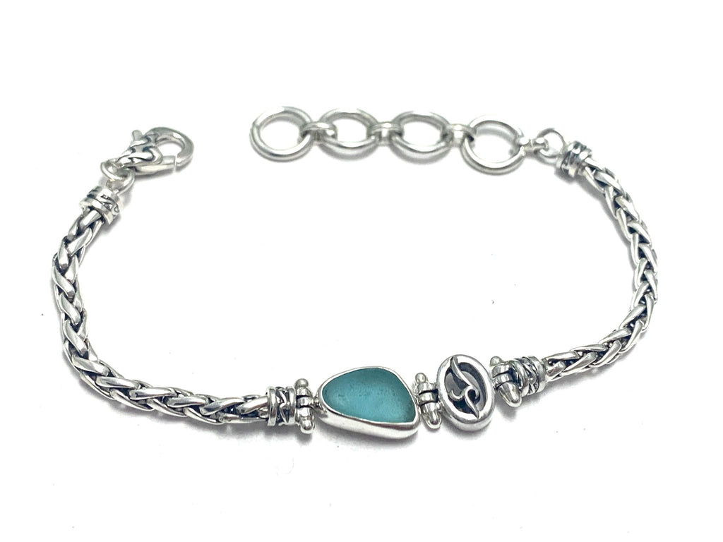Steel Blue Sea Glass Dainty Adjustable Bracelet - Ocean Soul