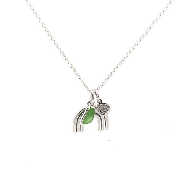Sterling Rainbow Necklace with Green Sea Glass - Ocean Soul