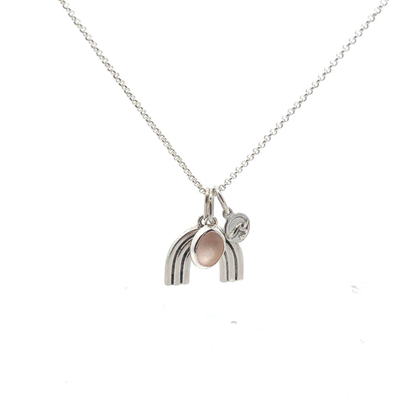 Sterling Rainbow Necklace with pink Sea Glass - Ocean Soul