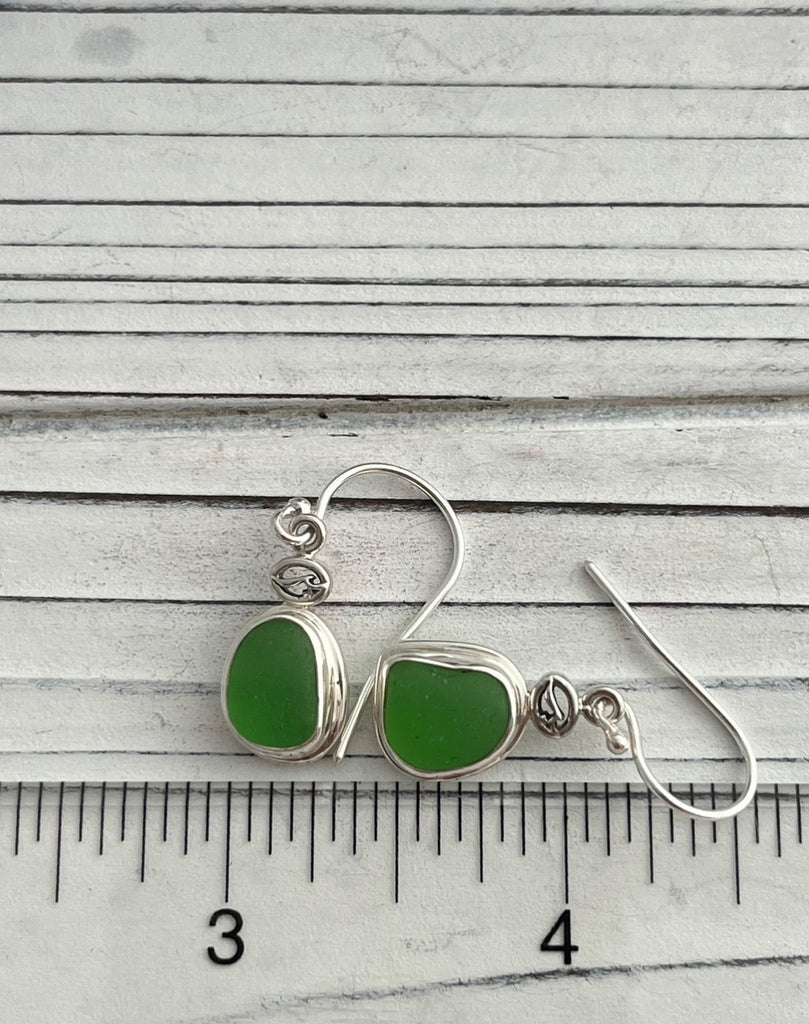 Stylish Green Sea Glass Double Bezel Earrings - Ocean Soul
