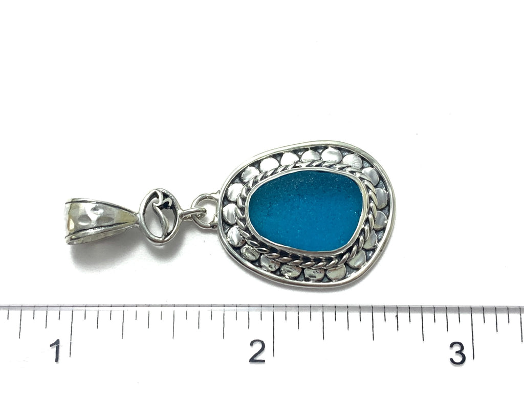 Teal Sea Glass Bali Dot Pendant - Ocean Soul