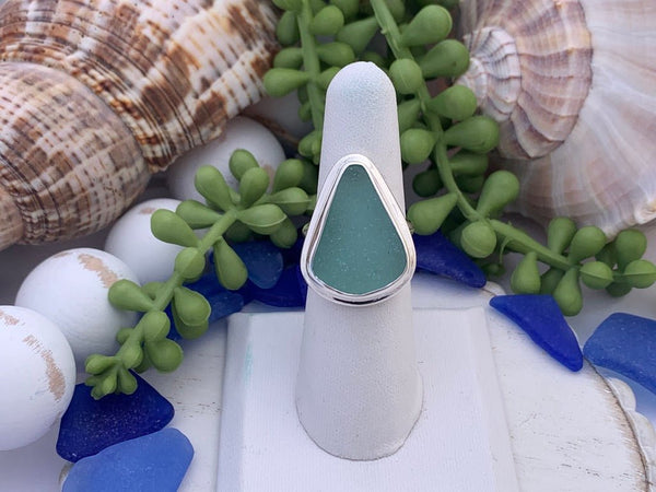 Teal Sea Glass Statement Ring - Size 7 - Ocean Soul