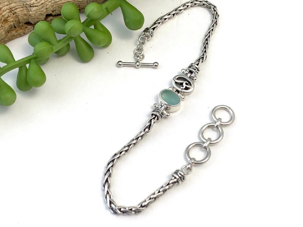 Tiny Aqua Sea Glass Dainty Adjustable Chain Bracelet - Ocean Soul