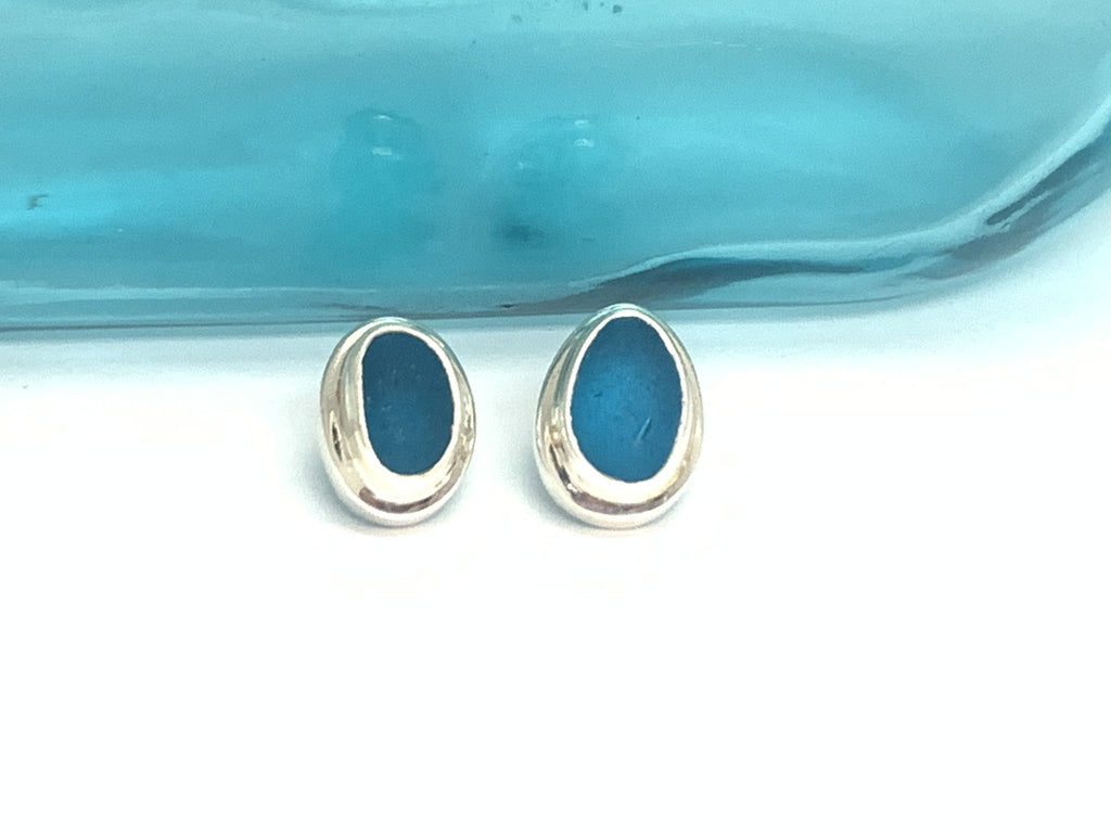 Turquoise Sea Glass Post Earrings - Ocean Soul