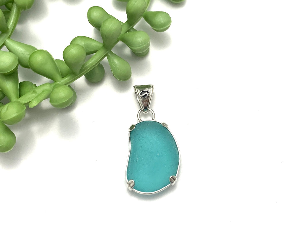 Turquoise Sea Glass Prong Set Pendant - Ocean Soul