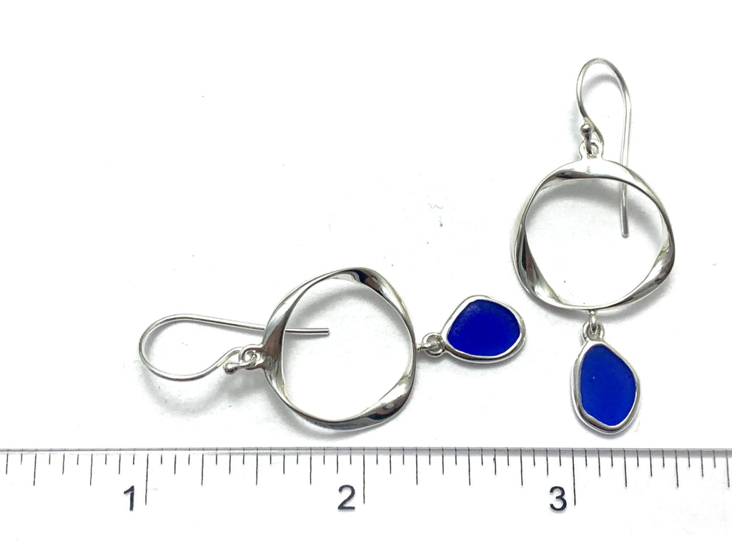Twisted Ring Cobalt Sea Glass Earrings - Ocean Soul