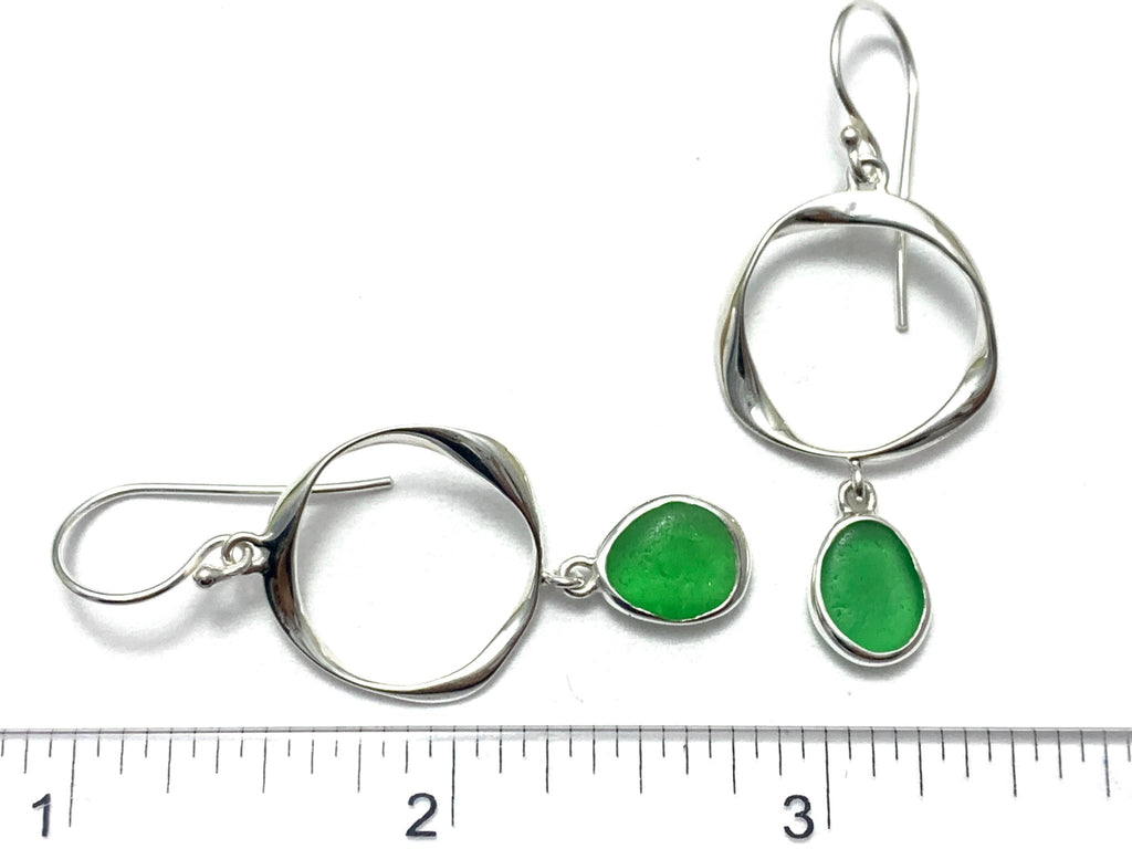 Twisted Ring Moss Green Sea Glass Earrings - Ocean Soul