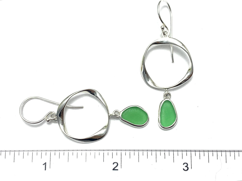 Twisted Ring Soft Green Sea Glass Earrings - Ocean Soul