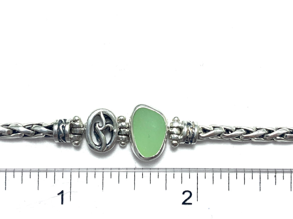 UV Green Sea Glass on Dainty Adjustable Chain Bracelet - Ocean Soul