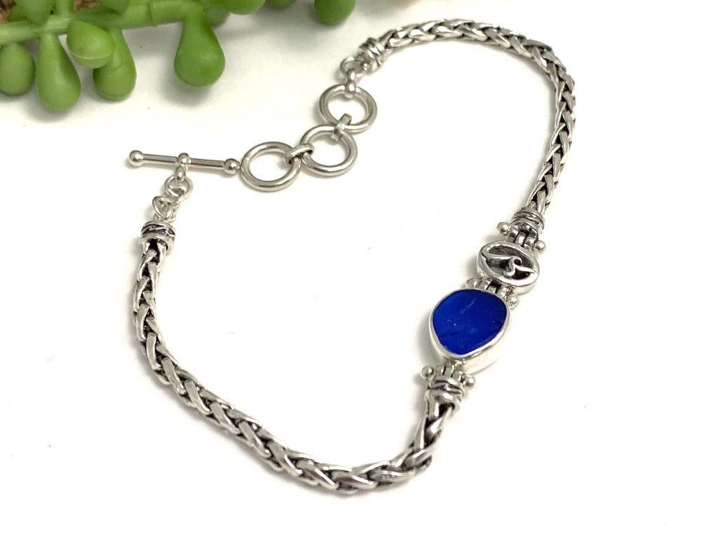 Vibrant Cobalt Sea Glass Dainty Adjustable Chain Bracelet - Ocean Soul