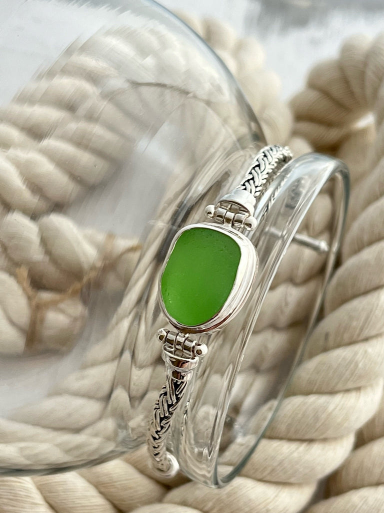 Vibrant Green Sea Glass on Romano Adjustable Bracelet - Ocean Soul