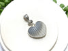 White and Gray Scallop Heart Pendant with Logo and Hammered Bail - Ocean Soul