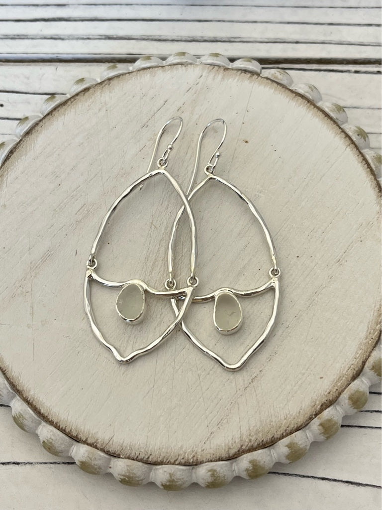 White Sea Glass Almond Earrings - Ocean Soul