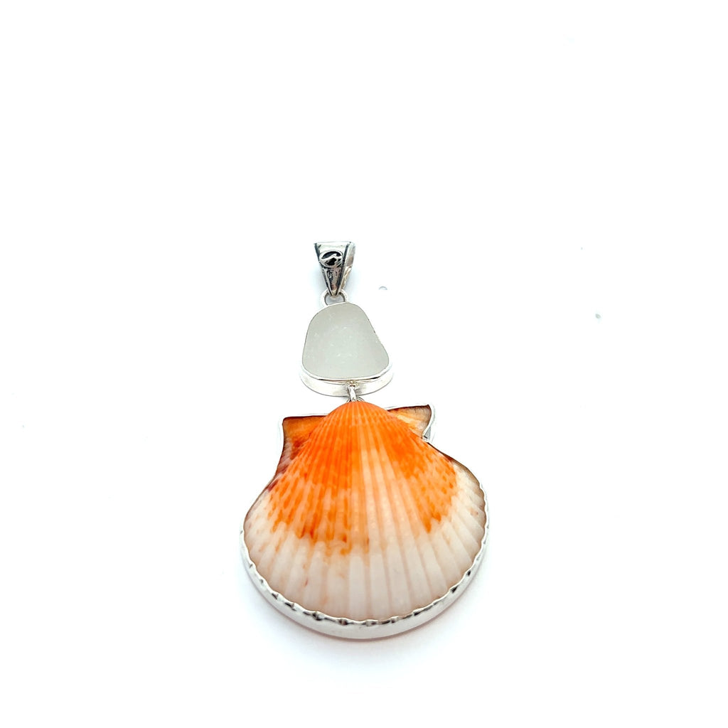 White Sea Glass and Scallop Pendant - Ocean Soul